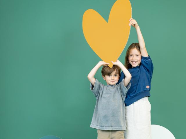 Boy and girl with Basker heart