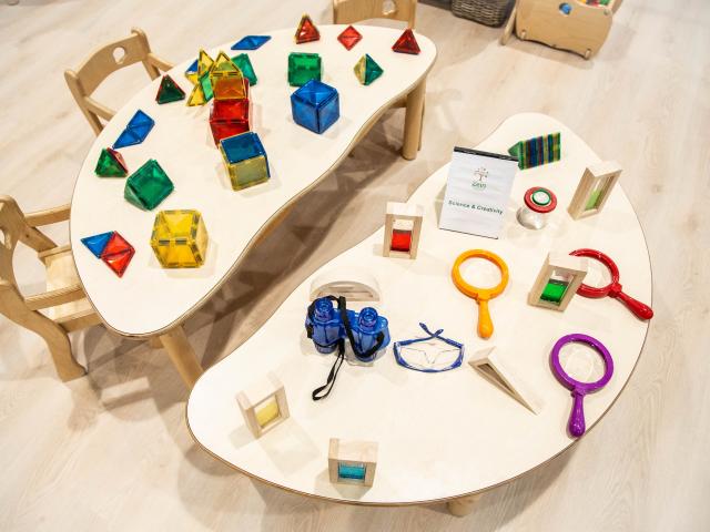 Tables with toys and learning tools