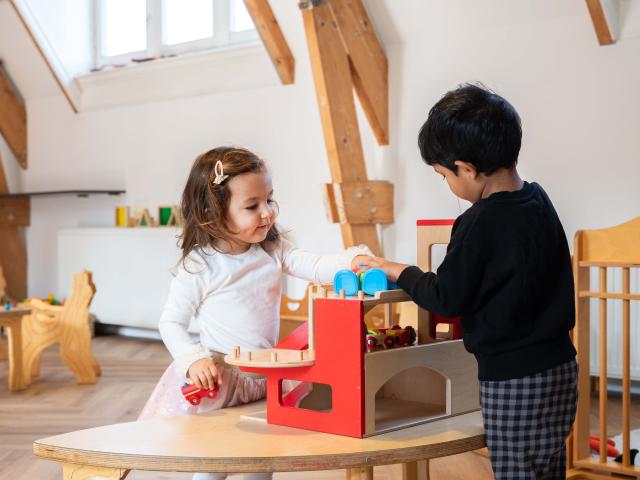 Children playing wooden child high furniture