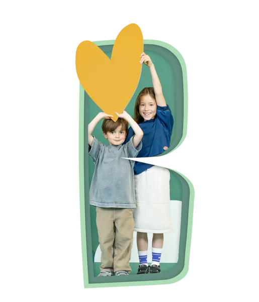 Children holding Basker International Childcare heart symbol